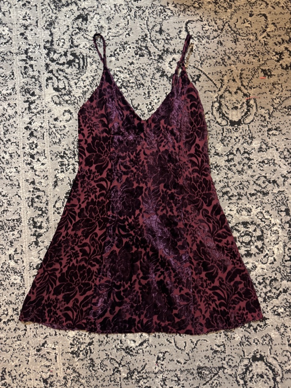 Nasty Gal Burgundy Floral Velvet Mini Dress